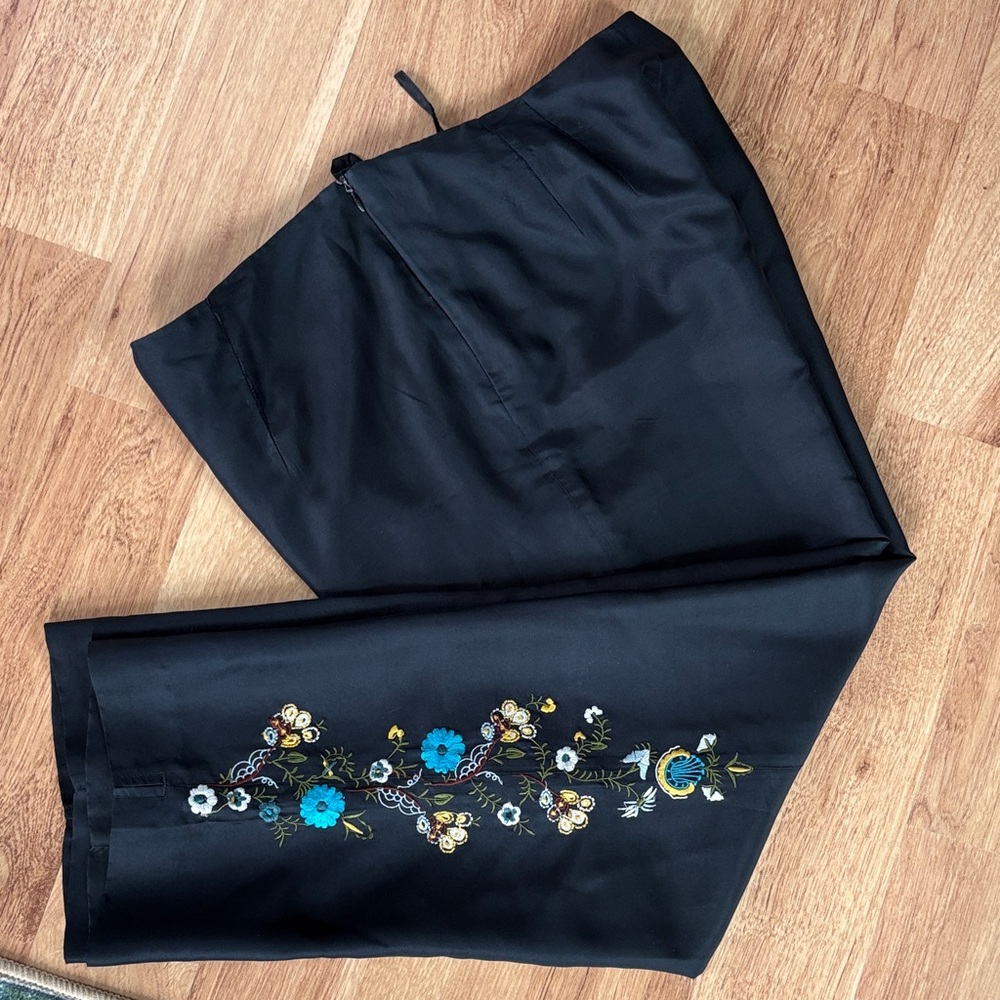 Vintage SilkLand Black Silk Embroidered Trousers